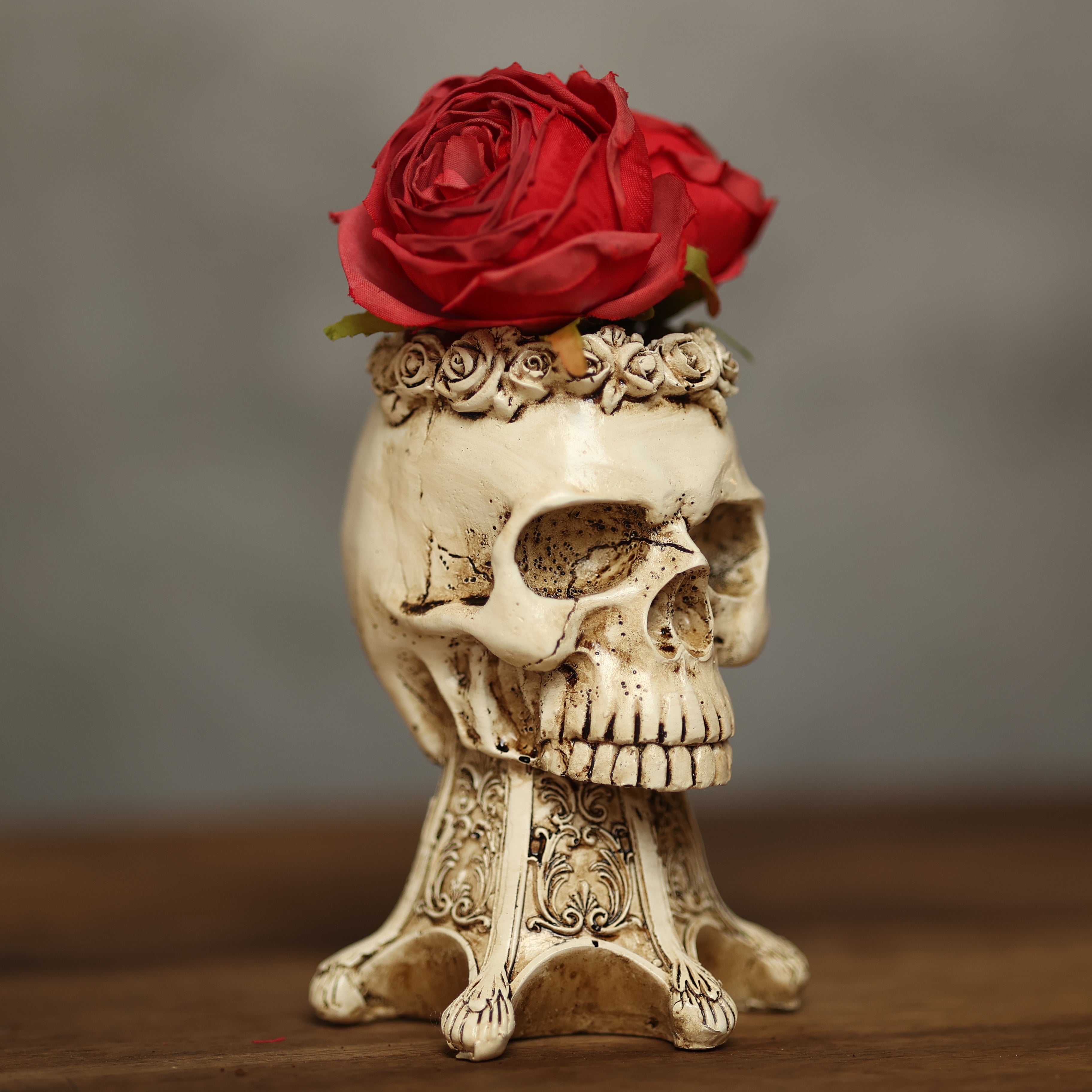 chädelkopf-Blumentopf, Halloween-Dekor, 3D-Skulptur, Hochwertiges Harz, Abflussloch, Eleganz, Geruchsfrei, Luxus, Blumenarrangements, Kreativität, Halloween-Party, Dekor, Chic Blumenvase.