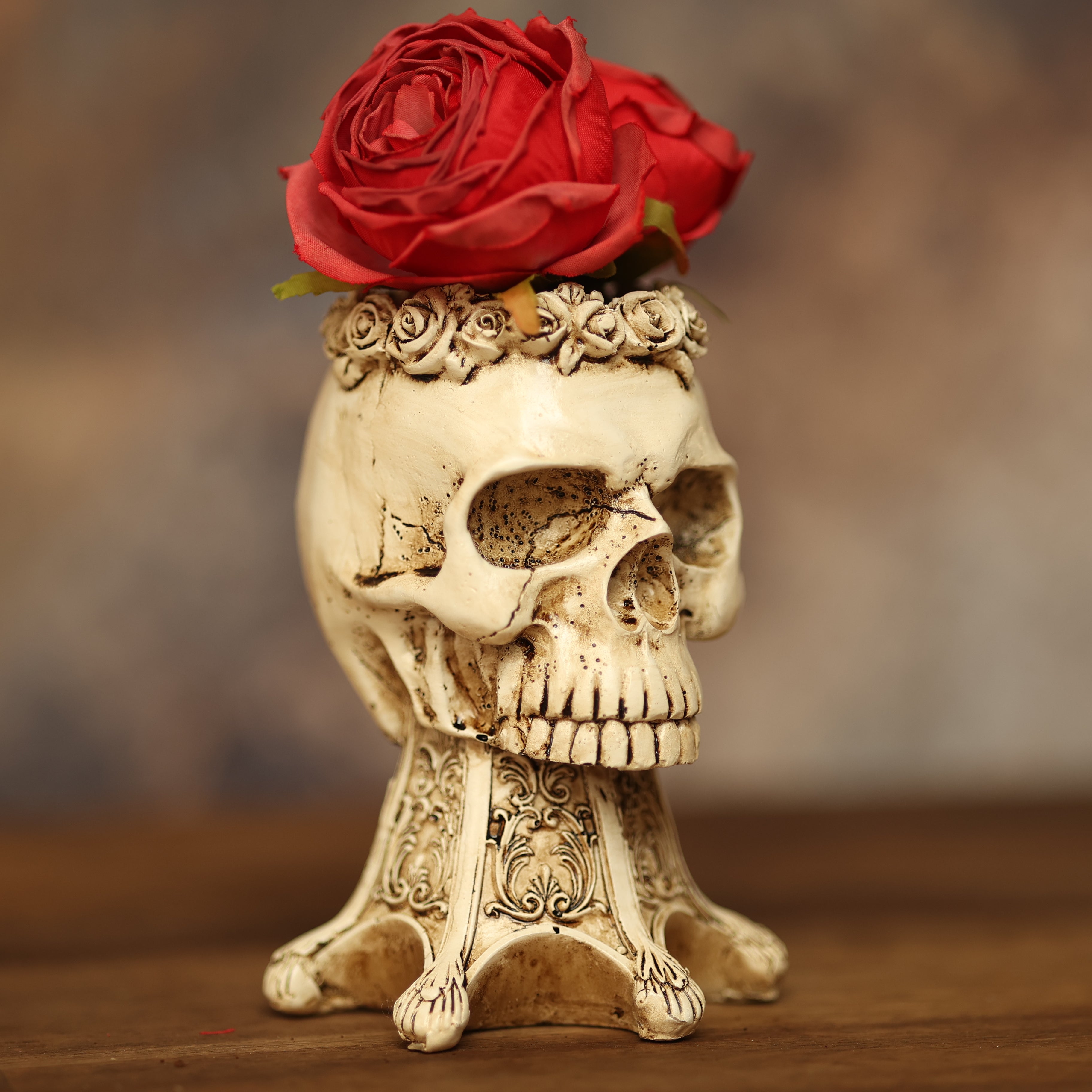 chädelkopf-Blumentopf, Halloween-Dekor, 3D-Skulptur, Hochwertiges Harz, Abflussloch, Eleganz, Geruchsfrei, Luxus, Blumenarrangements, Kreativität, Halloween-Party, Dekor, Chic Blumenvase.