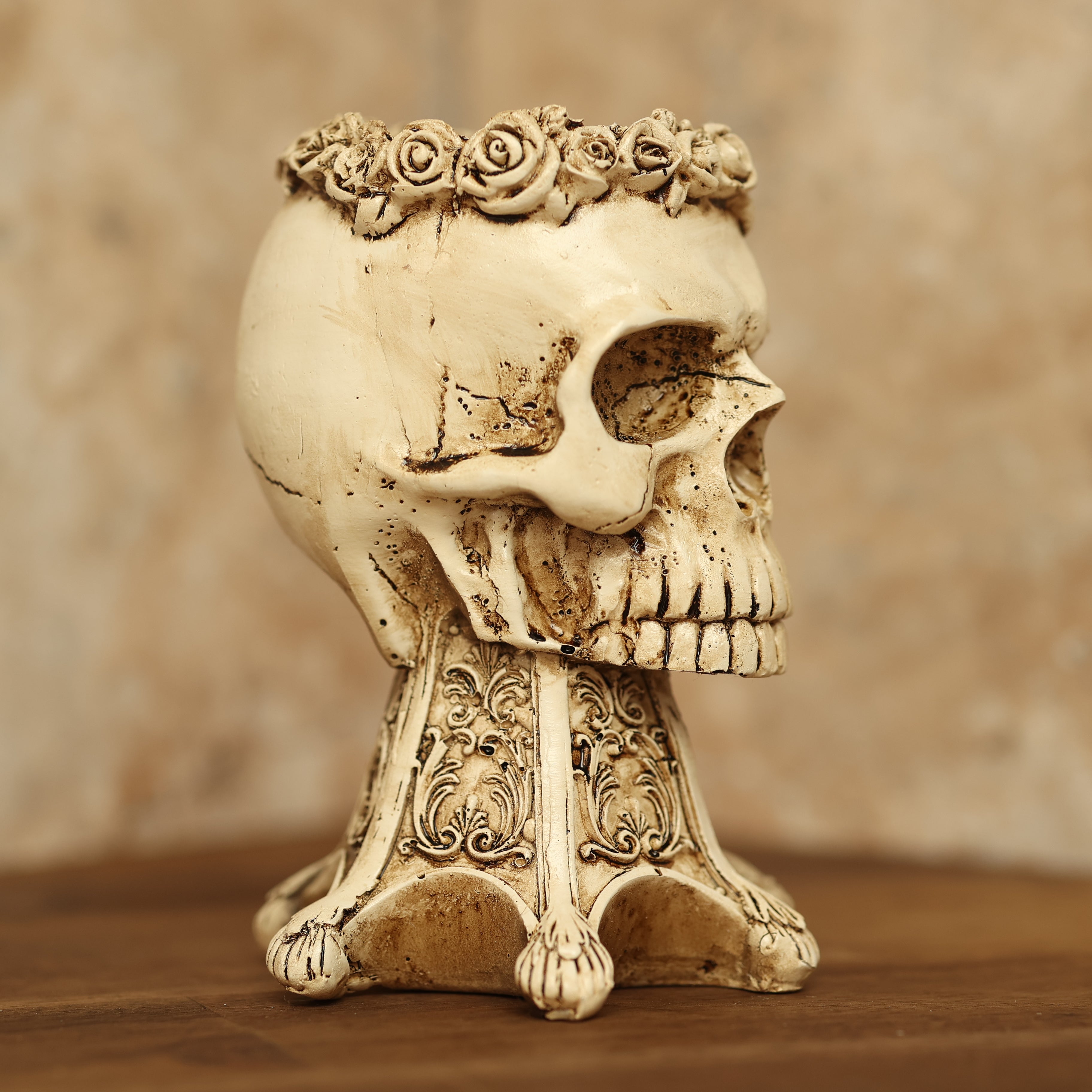 chädelkopf-Blumentopf, Halloween-Dekor, 3D-Skulptur, Hochwertiges Harz, Abflussloch, Eleganz, Geruchsfrei, Luxus, Blumenarrangements, Kreativität, Halloween-Party, Dekor, Chic Blumenvase.